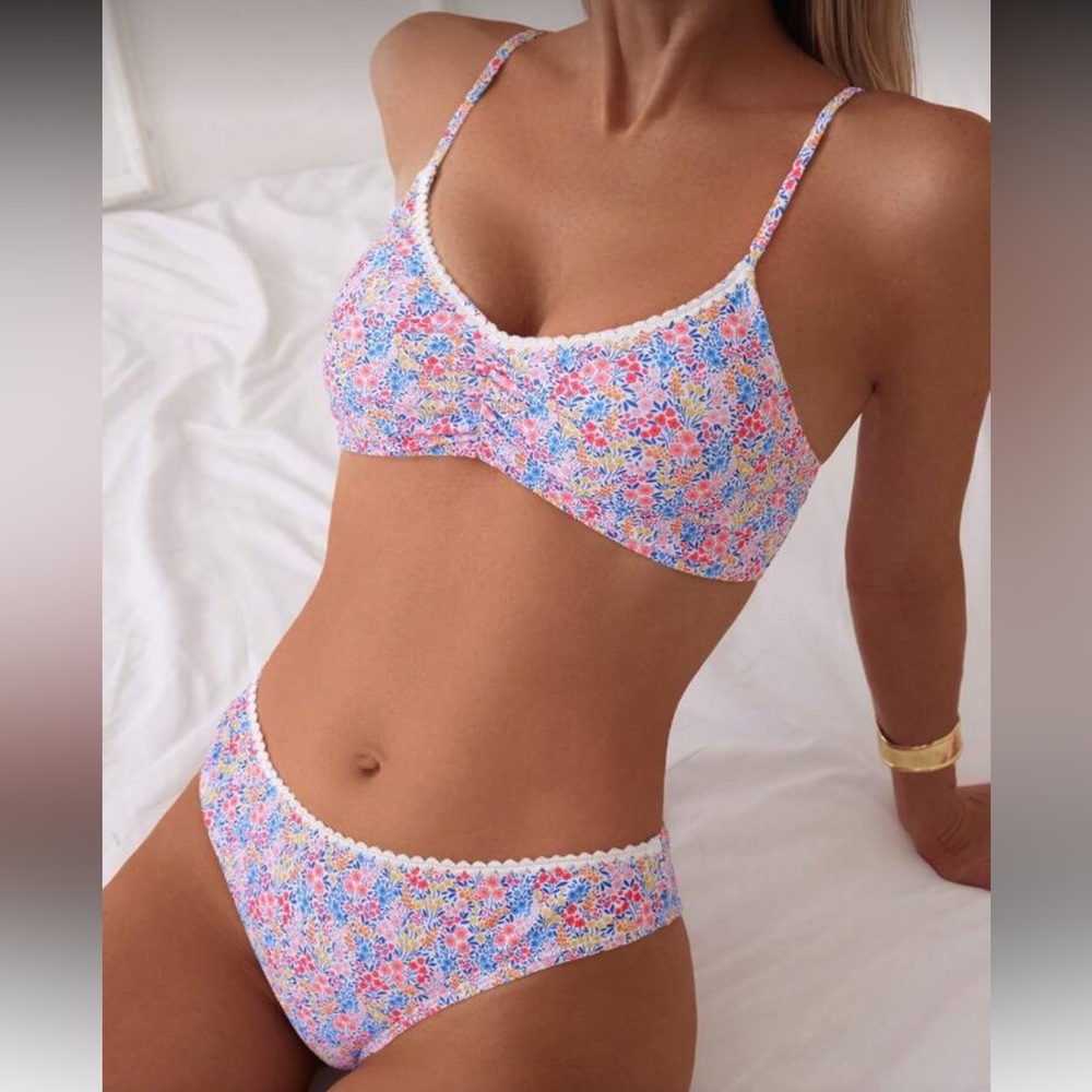 Floral Bikini Set with Lace Trim